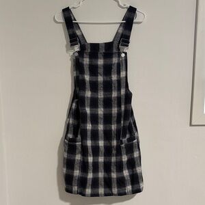 Dark blue plaid mini pinafore dress
